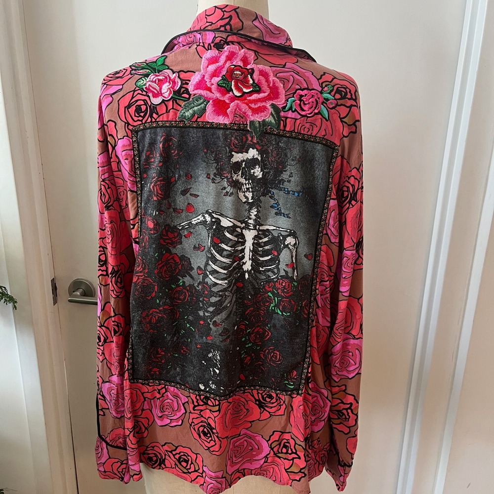 VTG WRANGLER Grateful Dead Bertha Rose Skull Custom  Button Down Size XL - Picture 4 of 11